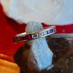Diamond Ruby White Gold pave infinity dainty band ring vintage 90s anniversary